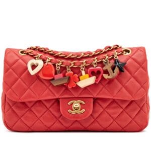 Red Quilted Lambskin Marine Cruise Charms Medium Single Flap Bag Gold Hardware, 2010
