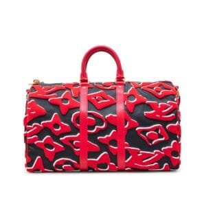 Red, White, and Black Tufted Monogram Canvas LVxUF Keepall Bandoulière 45 Gold Hardware, 2020