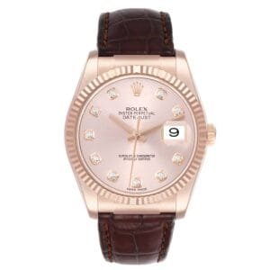 Rolex Datejust (Reference 116135). A rose gold diamond set automatic wristwatch with date.