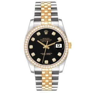 Rolex Datejust (Reference 116243). A yellow gold stainless steel diamond set automatic wristwatch with date.