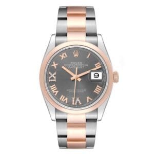 Rolex Datejust (Reference 126201). A rose gold stainless steel automatic wristwatch with date.