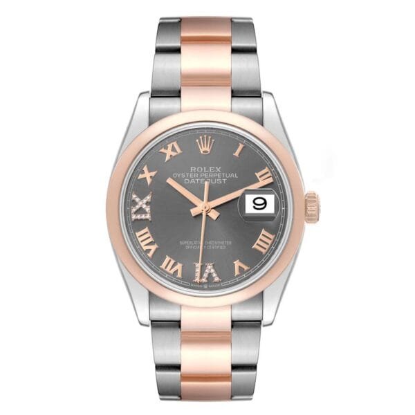 Rolex Datejust (Reference 126201). A rose gold stainless steel automatic wristwatch with date.