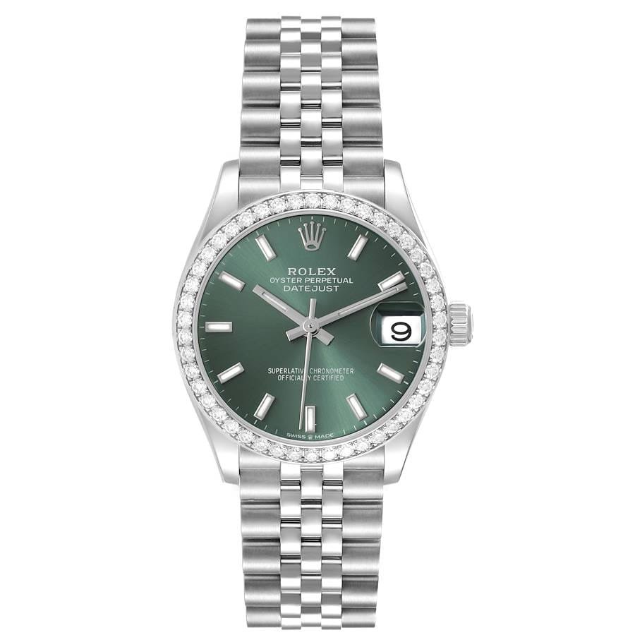 Rolex Datejust (Reference 278384). A white gold stainless steel diamond set automatic wristwatch with date.