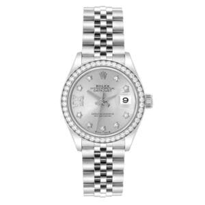 Rolex Datejust (Reference 279384). A white gold stainless steel diamond set automatic wristwatch with date.