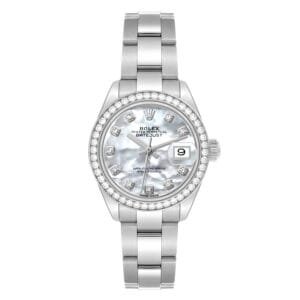 Rolex Datejust (Reference 279384). A white gold stainless steel diamond set automatic wristwatch with date.