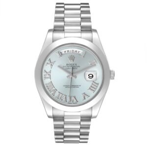 Rolex Day-Date II (Reference 218206). A platinum diamond-set automatic wristwatch with day and date. 2012