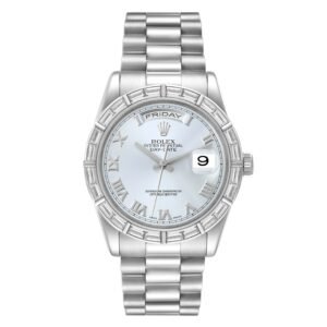 Rolex Day-Date (Reference 118366). A platinum diamond-set automatic wristwatch with day and date. 2001-2002