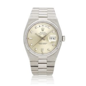 Rolex Day-Date (Reference 326139). A white gold diamond set automatic wristwatch with day and date.