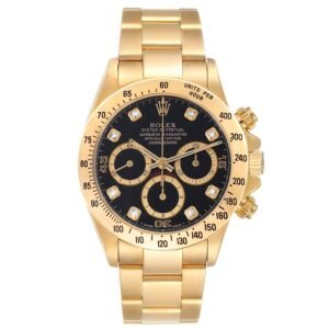Rolex Daytona (Reference 16528). A yellow gold diamond-set automatic wristwatch with chronograph. 1989-1990