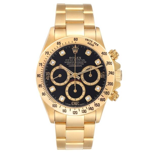 Rolex Daytona (Reference 16528). A yellow gold diamond-set automatic wristwatch with chronograph. 1989-1990