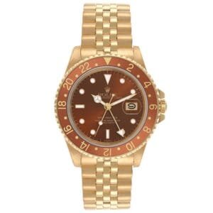 Rolex GMT-Master (Reference 16758). A yellow gold automatic wristwatch with date. 1984-1985