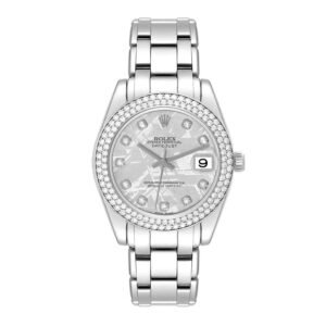 Rolex Pearlmaster Meteorite Dial (Reference 81339). A white gold diamond-set automatic wristwatch with date. 2001-2002
