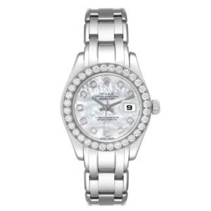 Rolex Pearlmaster (Reference 80299). A white gold diamond set automatic wristwatch with date. 2001-2002