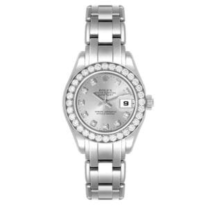 Rolex Pearlmaster (Reference 80299). A white gold diamond set automatic wristwatch with date. 1999-2000