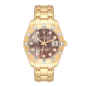 Rolex Pearlmaster (Reference 81318). A yellow gold diamond-set automatic wristwatch with date. 1991-1992