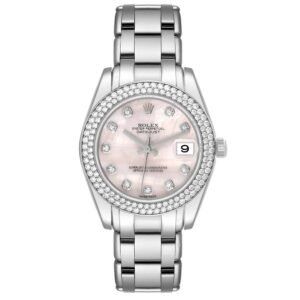 Rolex Pearlmaster (Reference 81339). A white gold diamond-set automatic wristwatch with date. 2007-2008