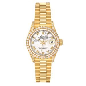 Rolex President Datejust (Reference 69158). A yellow gold diamond-set automatic wristwatch with date. 1991-1992