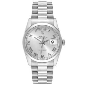 Rolex President Day-Date (Reference 118209). A white gold automatic wristwatch with date and day. 2000-2001.