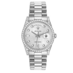 Rolex President Day-Date (Reference 118389). A white gold diamond set automatic wristwatch with day and date. 2007