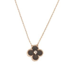 Rose Gold, Obsidian and Diamond Vintage Alhambra Pendant Necklace
