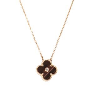 Rose Gold, Tiger's Eye and Diamond Vintage Alhambra Pendant Necklace
