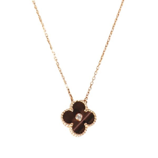 Rose Gold, Tiger's Eye and Diamond Vintage Alhambra Pendant Necklace