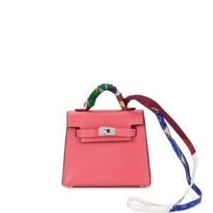 Rose Lipstick Tadelakt Micro Mini Kelly Twilly Bag Charm Palladium Hardware, 2022