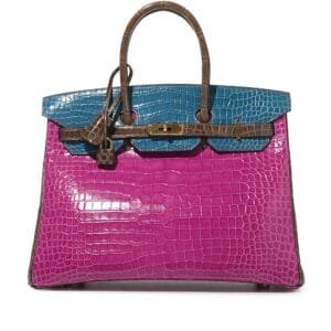 Rose Scheherazade, Bleu Roi and Cocoan Shiny Porosus Crocodile HSS Birkin 35 Gold Hardware, 2012