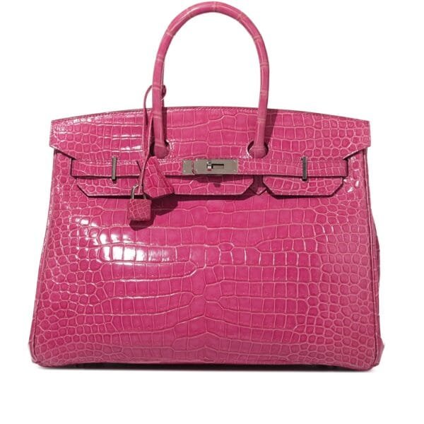 Rose Scheherazade Shiny Porosus Crocodile Birkin 35 Palladium Hardware, 2012