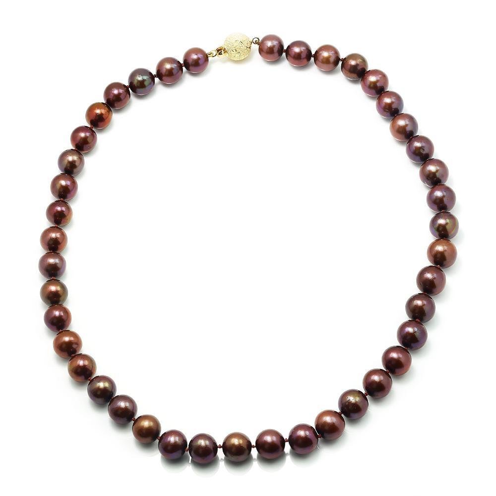 Round Cultured Chocolate Pearl Necklace 14K Gold