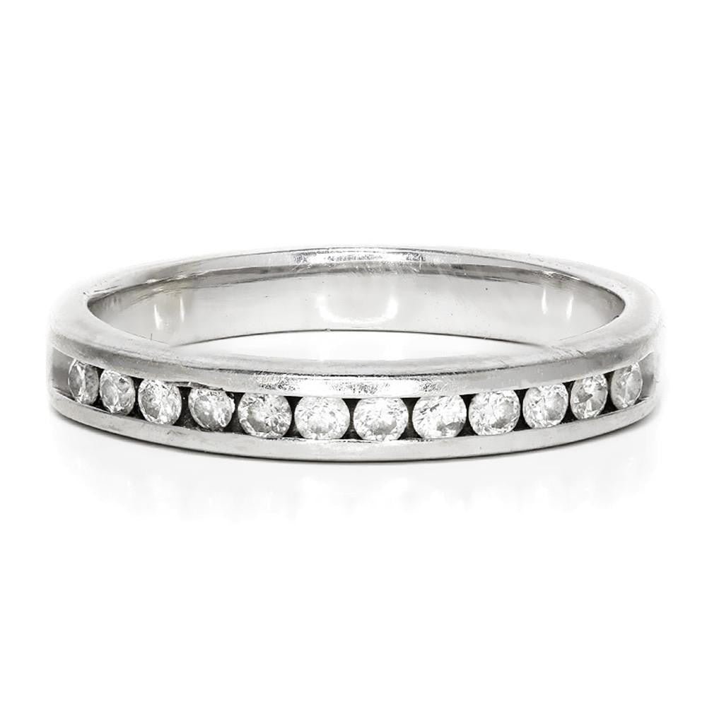 Round Diamond Channel Set Wedding Band White Gold