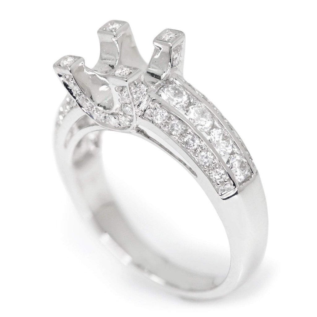 Round Diamond Engagement Ring Semi-Mount 18K White Gold