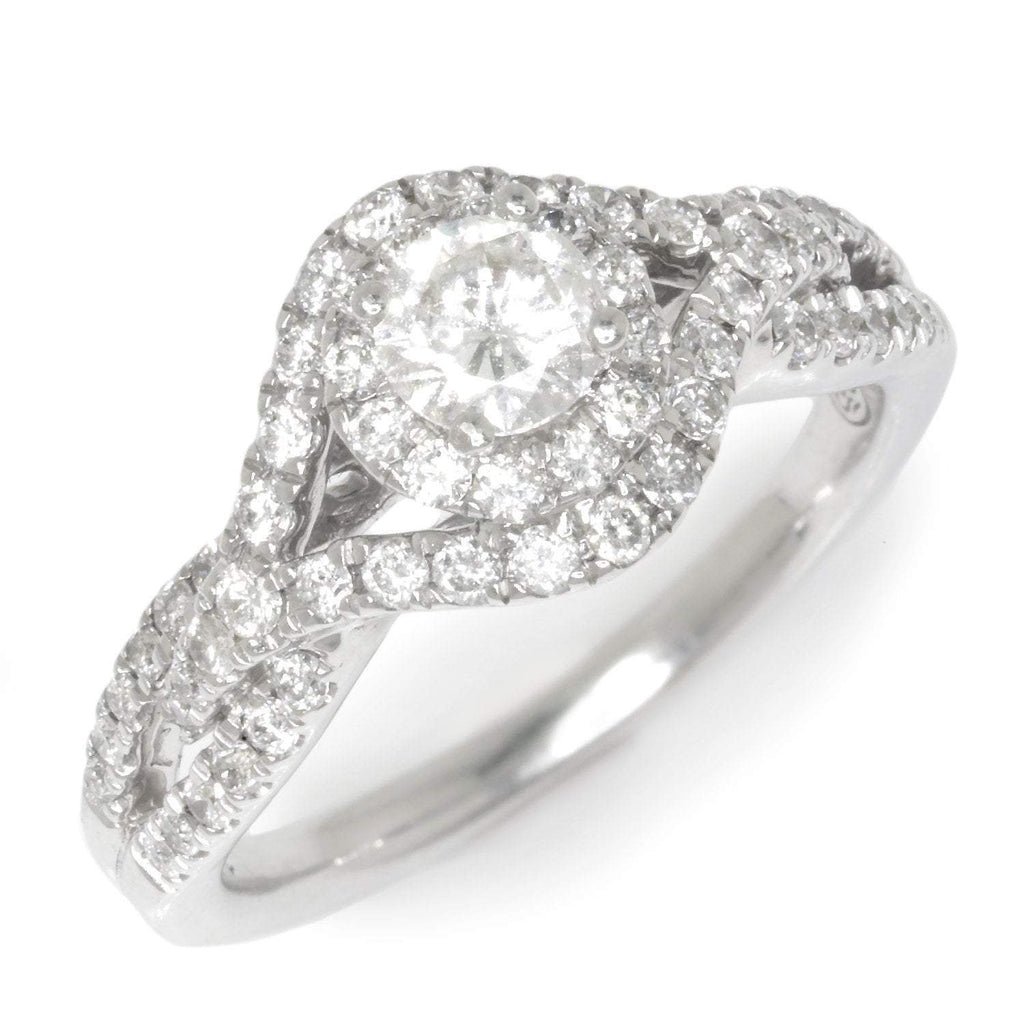 Round Diamond Halo Criss-Cross Engagement Ring 14K 1.00ctw