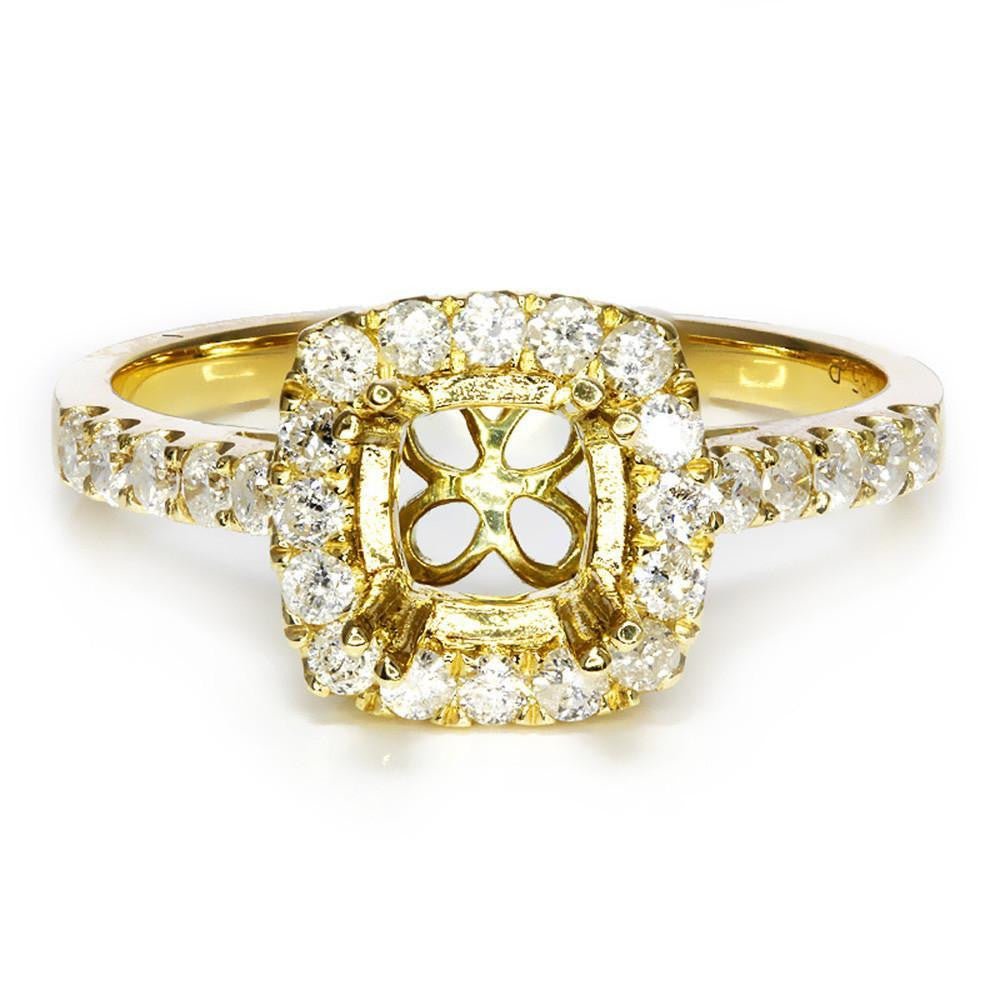 Round Diamond Halo Semi Mount Engagement Ring Setting 14k Yellow Gold .61ctw