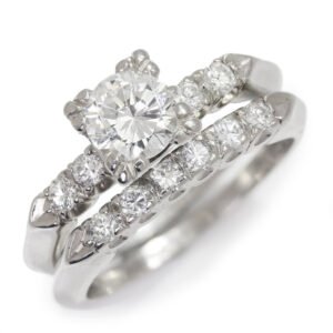 Round Diamond Vintage Wedding Ring Bridal Set Platinum 1.15ctw