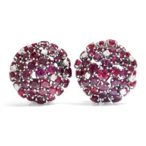 Ruby Dome Clip-On Earrings with Diamonds 18K White Gold