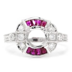 Ruby Semi Mount Engagement Ring with Diamonds 18K Fits 3/4ct