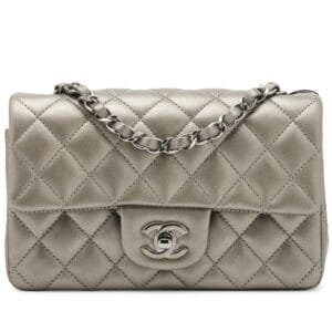 Ruthenium Metallic Quilted Lambskin Mini Rectangular Classic Single Flap Ruthenium Hardware, 2021