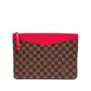 Scarlet Cowhide and Brown Damiere Ebene Canvas Daily Pouch Gold Hardware, 2019
