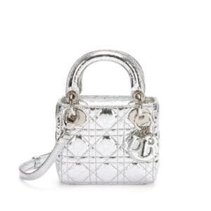 Silver Crinkled Calfskin Micro Lady Dior Silver Hardware