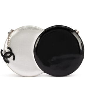 Silver Lambskin and Black Patent Leather Double Circle Clutch Silver Hardware, 2006-2008