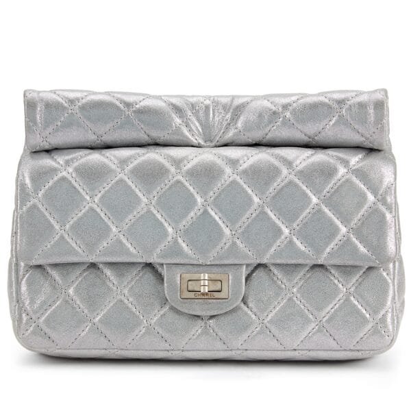 Silver Quilted Calfskin 2.55 Clutch Brushed Silver Hardware, 2012