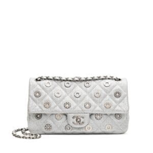 Silver Quilted Perforated Lambskin Paris-Dubai Eyelet Flap Silver Hardware, 2015