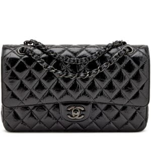 So Shiny Black Quilted Crumpled Calfskin Medium Double Flap Bag Black Hardware, 2019