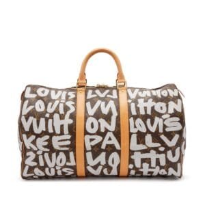 Stephen Sprouse Grey and Brown Monogram Graffiti Coated Canvas Keepall 50 Gold Hardware, 2001
