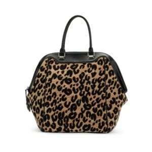 Stephen Sprouse Tan and Black Leopard Chenille and Leather North-South Bag Silver Hardware, 2012