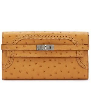 Tabac Camel Ostrich Ghillies Kelly Wallet Palladium Hardware, 2015