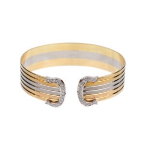 Tri Color Gold and Diamond Double C de Cartier Cuff Bracelet