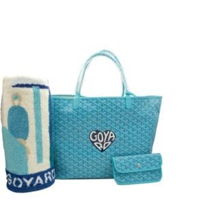 Turquoise Goyardine Canvas and Chevroches Calfskin Saint Louis GM Bag with Balise Beach Towel, 2024