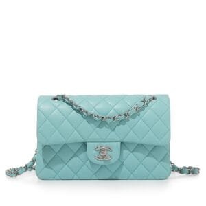 Turquoise Quilted Lambskin Classic Double Flap Bag Silver Hardware, 2019